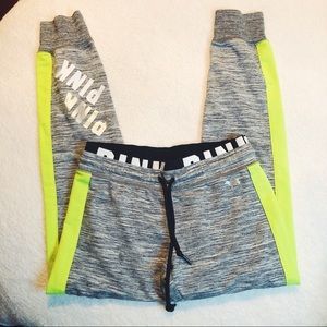 VS Pink Sweatpants w/ Neon Yellow Strip
